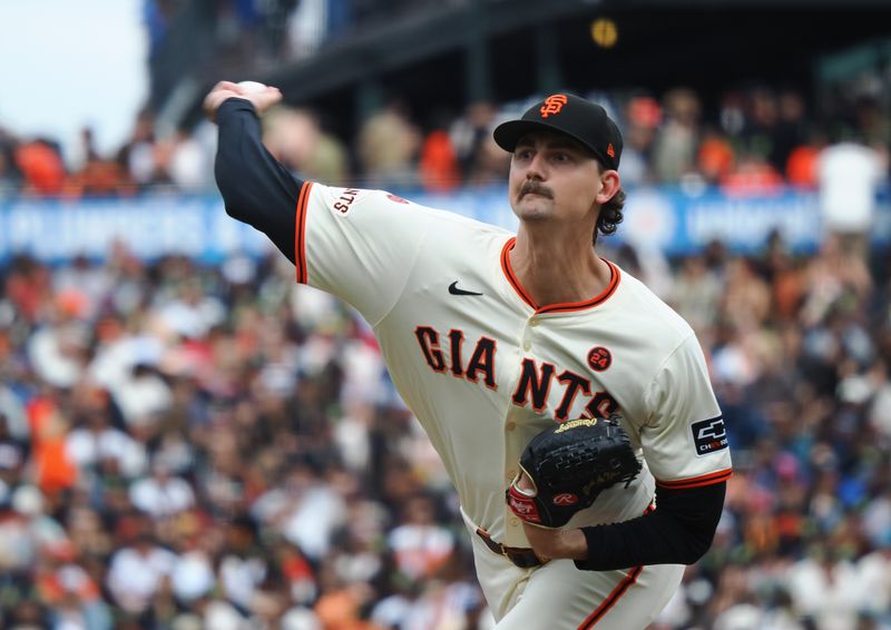 Aug 11, 2024; San Francisco, California, USA; San Francisco Giants relief pitcher Sean Hjelle (64) pitches the ball against the Detroit Tigers during the sixth inning at Oracle Park. Mandatory Credit: Kelley L Cox-USA TODAY Sports