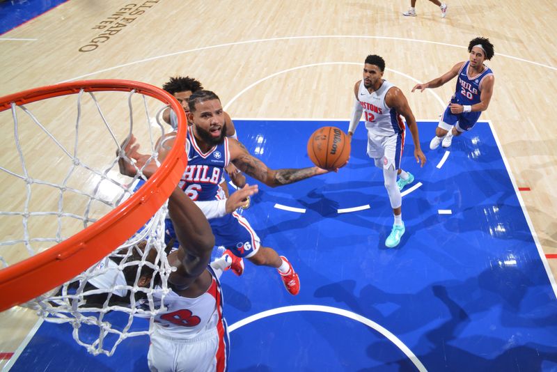 PHILADELPHIA, PA - OCTOBER 30: Caleb Martin #16 of the Philadelphia 76ers drives to the basket during the game against the Philadelphia 76ers on October 30, 2024 at the Wells Fargo Center in Philadelphia, Pennsylvania NOTE TO USER: User expressly acknowledges and agrees that, by downloading and/or using this Photograph, user is consenting to the terms and conditions of the Getty Images License Agreement. Mandatory Copyright Notice: Copyright 2024 NBAE (Photo by Jesse D. Garrabrant/NBAE via Getty Images)