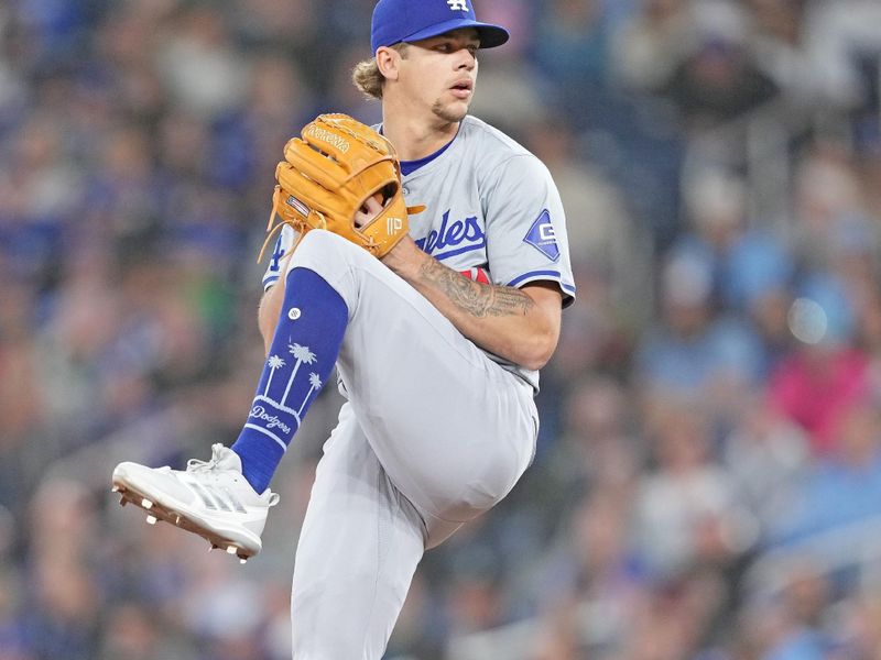 Apr 26, 2024; Toronto, Ontario, CAN; Los Angeles Dodgers staring pitcher Gavin Stone (71) throws a pitch against Toronto Blue Jays during the first inning at Rogers Centre. Mandatory Credit: Nick Turchiaro-USA TODAY Sports