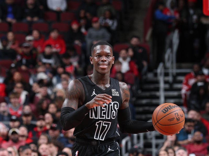 CHICAGO, IL - DECEMBER 2: Dennis Schroder #17 of the Brooklyn Nets dribbles the ball during the game against the Chicago Bulls on December 2, 2024 at United Center in Chicago, Illinois. NOTE TO USER: User expressly acknowledges and agrees that, by downloading and or using this photograph, User is consenting to the terms and conditions of the Getty Images License Agreement. Mandatory Copyright Notice: Copyright 2024 NBAE (Photo by Jeff Haynes/NBAE via Getty Images)