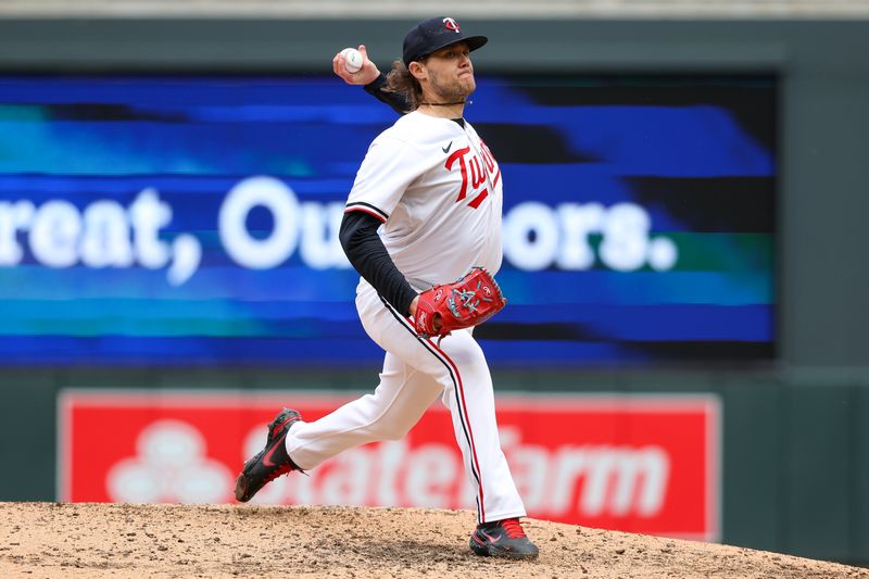 May 16, 2024; Minneapolis, Minnesota, USA; Minnesota Twins relief pitcher Steven Okert (16) delivers a pitch against the New York Yankees during the eighth inning at Target Field. Mandatory Credit: Matt Krohn-USA TODAY Sports