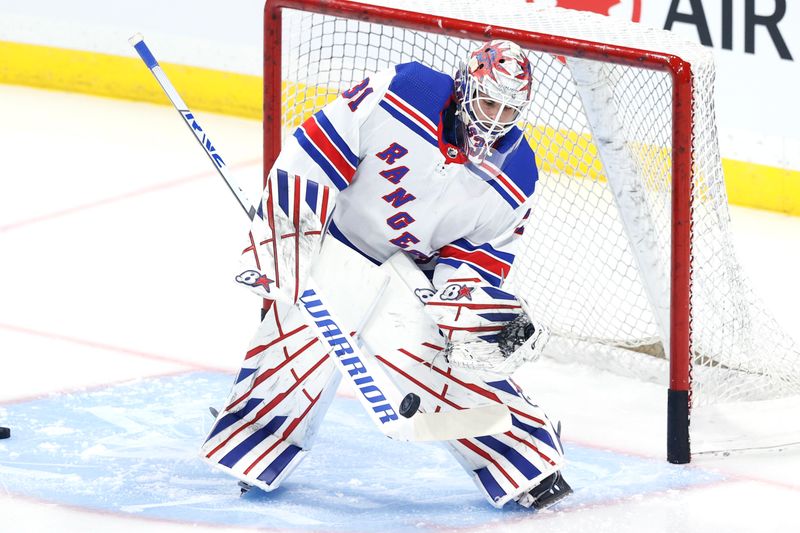 Oct 30, 2023; Winnipeg, Manitoba, CAN; New York Rangers goaltender Igor Shesterkin (31) warms up before a game against the Winnipeg Jets at Canada Life Centre. Mandatory Credit: James Carey Lauder-USA TODAY Sports