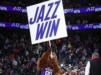 SALT LAKE CITY, UT - DECEMBER 13:  Mascot Jazz Bear of the Utah Jazz looks on during the game on December 13, 2023 at vivint.SmartHome Arena in Salt Lake City, Utah. NOTE TO USER: User expressly acknowledges and agrees that, by downloading and or using this Photograph, User is consenting to the terms and conditions of the Getty Images License Agreement. Mandatory Copyright Notice: Copyright 2023 NBAE (Photo by Melissa Majchrzak/NBAE via Getty Images)