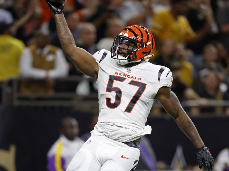 Cincinnati Bengals linebacker Germaine Pratt (57) during an NFL football game against the New Orleans Saints, Sunday, Oct. 16, 2022, in New Orleans. (AP Photo/Tyler Kaufman)