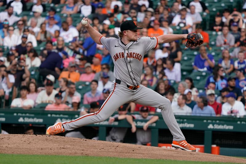 Jun 18, 2024; Chicago, Illinois, USA; San Francisco Giants pitcher Logan Webb (62) throws the ball against the Chicago Cubs during the first inning at Wrigley Field. Mandatory Credit: David Banks-USA TODAY Sports