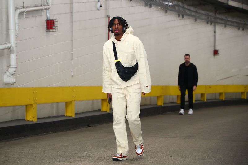 NEW YORK, NY - MARCH 12: Tyrese Maxey #0 of the Philadelphia 76ers arrives to the arena before the game against the New York Knicks on March 12, 2024 at Madison Square Garden in New York City, New York.  NOTE TO USER: User expressly acknowledges and agrees that, by downloading and or using this photograph, User is consenting to the terms and conditions of the Getty Images License Agreement. Mandatory Copyright Notice: Copyright 2024 NBAE  (Photo by David L. Nemec/NBAE via Getty Images)