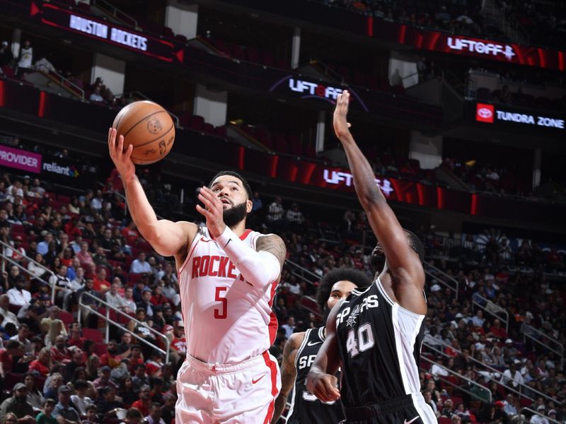 HOUSTON, TX - NOVEMBER 6: Fred VanVleet #5 of the Houston Rockets shoots the ball during the game against the San Antonio Spurs  on November 6, 2024 at the Toyota Center in Houston, Texas. NOTE TO USER: User expressly acknowledges and agrees that, by downloading and or using this photograph, User is consenting to the terms and conditions of the Getty Images License Agreement. Mandatory Copyright Notice: Copyright 2024 NBAE (Photo by Logan Riely/NBAE via Getty Images)