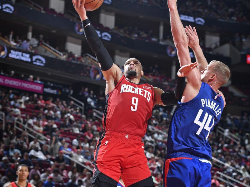 HOUSTON, TX - MARCH 6: Dillon Brooks #9 of the Houston Rockets drives to the basket during the game against the LA Clippers on March 6, 2024 at the Toyota Center in Houston, Texas. NOTE TO USER: User expressly acknowledges and agrees that, by downloading and or using this photograph, User is consenting to the terms and conditions of the Getty Images License Agreement. Mandatory Copyright Notice: Copyright 2024 NBAE (Photo by Logan Riely/NBAE via Getty Images)