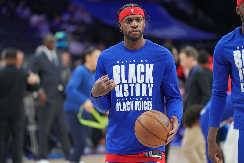 PHILADELPHIA, PA - FEBRUARY 9: Buddy Hield #17 of the Philadelphia 76ers warms up before the game against the Atlanta Hawks on February 9, 2024 at the Wells Fargo Center in Philadelphia, Pennsylvania NOTE TO USER: User expressly acknowledges and agrees that, by downloading and/or using this Photograph, user is consenting to the terms and conditions of the Getty Images License Agreement. Mandatory Copyright Notice: Copyright 2024 NBAE (Photo by Jesse D. Garrabrant/NBAE via Getty Images)