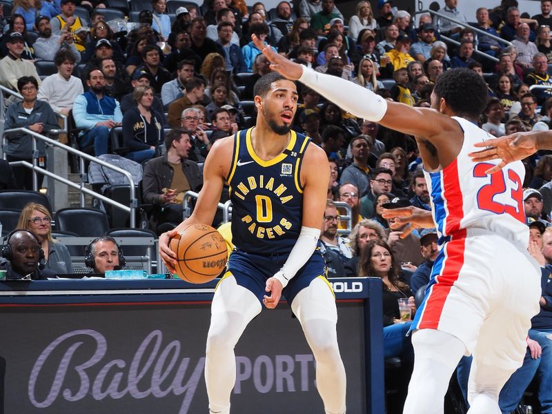 INDIANAPOLIS, IN - FEBRUARY 22:  Tyrese Haliburton #0 of the Indiana Pacers handles the ball during the game  on February 22, 2024 at Gainbridge Fieldhouse in Indianapolis, Indiana. NOTE TO USER: User expressly acknowledges and agrees that, by downloading and or using this Photograph, user is consenting to the terms and conditions of the Getty Images License Agreement. Mandatory Copyright Notice: Copyright 2024 NBAE (Photo by Ron Hoskins/NBAE via Getty Images)