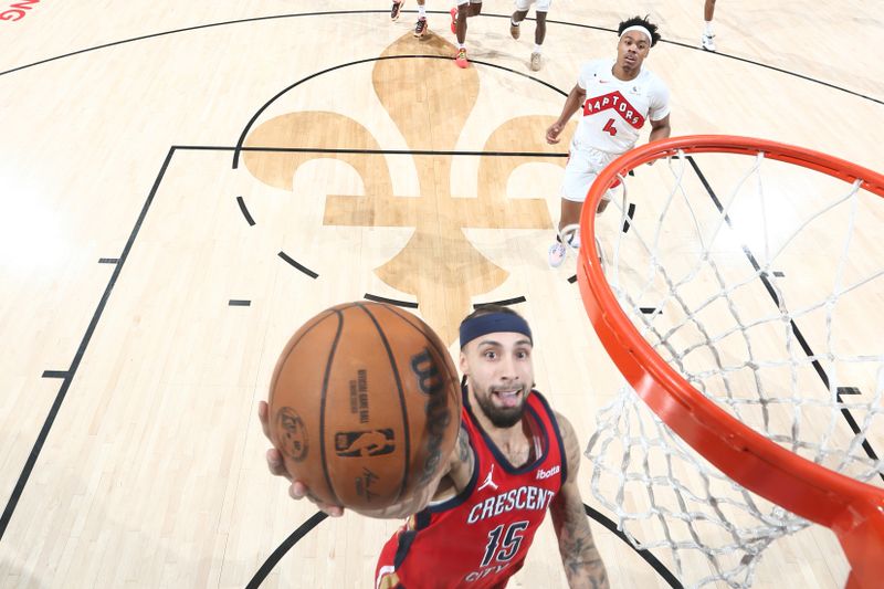 NEW ORLEANS, LA - FEBRUARY 5: Jose Alvarado #15 of the New Orleans Pelicans shoots the ball during the game against the Toronto Raptors on February 5, 2024 at the Smoothie King Center in New Orleans, Louisiana. NOTE TO USER: User expressly acknowledges and agrees that, by downloading and or using this Photograph, user is consenting to the terms and conditions of the Getty Images License Agreement. Mandatory Copyright Notice: Copyright 2024 NBAE (Photo by Layne Murdoch Jr./NBAE via Getty Images)