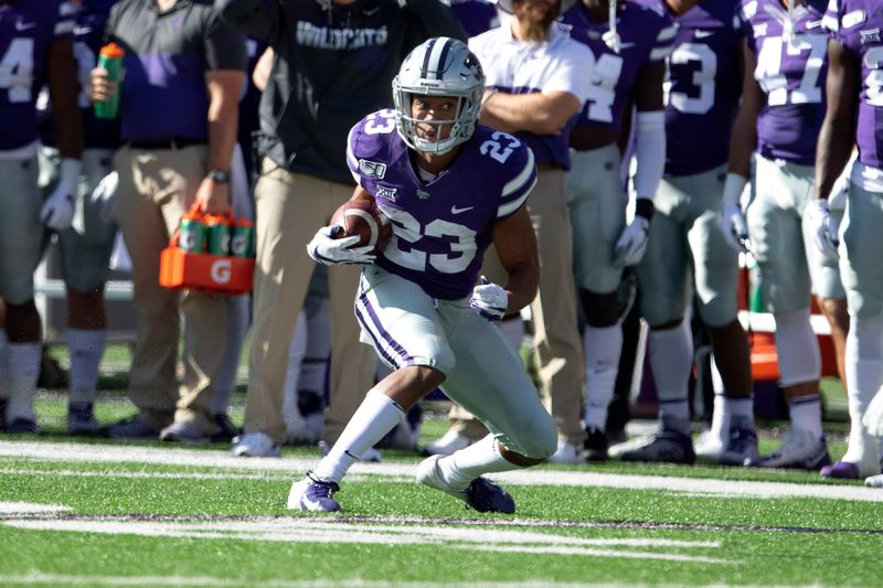 Oct 26, 2019; Manhattan, KS, USA; Kansas State Wildcats wide receiver Joshua Youngblood (23) finds room to run during the first quarter of a game against the Oklahoma Sooners at Bill Snyder Family Stadium. Mandatory Credit: Scott Sewell-USA TODAY Sports