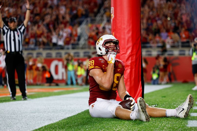 Dec 29, 2021; Orlando, Florida, USA;  Clemson Tigers tight end Braden Galloway (88) reacts after scoring a touchdown in the second half against the Clemson Tigers at Camping World Stadium. Mandatory Credit: Nathan Ray Seebeck-USA TODAY Sports