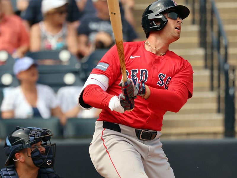 Mar 13, 2024; Tampa, Florida, USA; Boston Red Sox infielder Triston Casas (36) hits a home run during the fourth inning against the New York Yankees at George M. Steinbrenner Field. Mandatory Credit: Kim Klement Neitzel-USA TODAY Sports