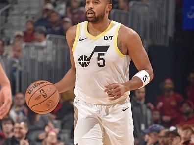 CLEVELAND, OH - DECEMBER 20: Talen Horton-Tucker #5 of the Utah Jazz dribbles the ball during the game against the Cleveland Cavaliers on December 20, 2023 at Rocket Mortgage FieldHouse in Cleveland, Ohio. NOTE TO USER: User expressly acknowledges and agrees that, by downloading and/or using this Photograph, user is consenting to the terms and conditions of the Getty Images License Agreement. Mandatory Copyright Notice: Copyright 2023 NBAE (Photo by David Liam Kyle/NBAE via Getty Images)