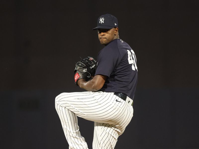 Feb 27, 2023; Tampa, Florida, USA; New York Yankees starting pitcher Luis Severino (40) throws a pitch during the first inning against the Detroit Tigers at George M. Steinbrenner Field. Mandatory Credit: Kim Klement-USA TODAY Sports