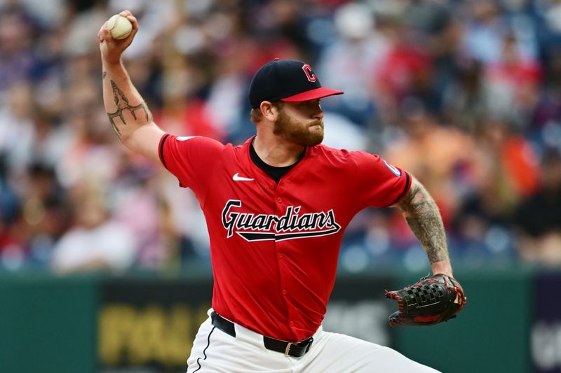 Sep 28, 2024; Cleveland, Ohio, USA; Cleveland Guardians starting pitcher Ben Lively (39) throws a pitch during the first inning against the Houston Astros at Progressive Field. Mandatory Credit: Ken Blaze-Imagn Images