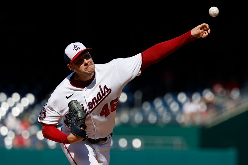 Aug 17, 2023; Washington, District of Columbia, USA; Washington Nationals starting pitcher Patrick Corbin (46) pitches against the Boston Red Sox during the first inning at Nationals Park. Mandatory Credit: Geoff Burke-USA TODAY Sports