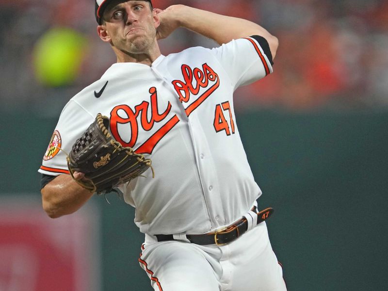 Sep 12, 2023; Baltimore, Maryland, USA; Baltimore Orioles pitcher John Means (47) delivers in the fourth inning against the St.Louis Cardinals at Oriole Park at Camden Yards. Mandatory Credit: Mitch Stringer-USA TODAY Sports