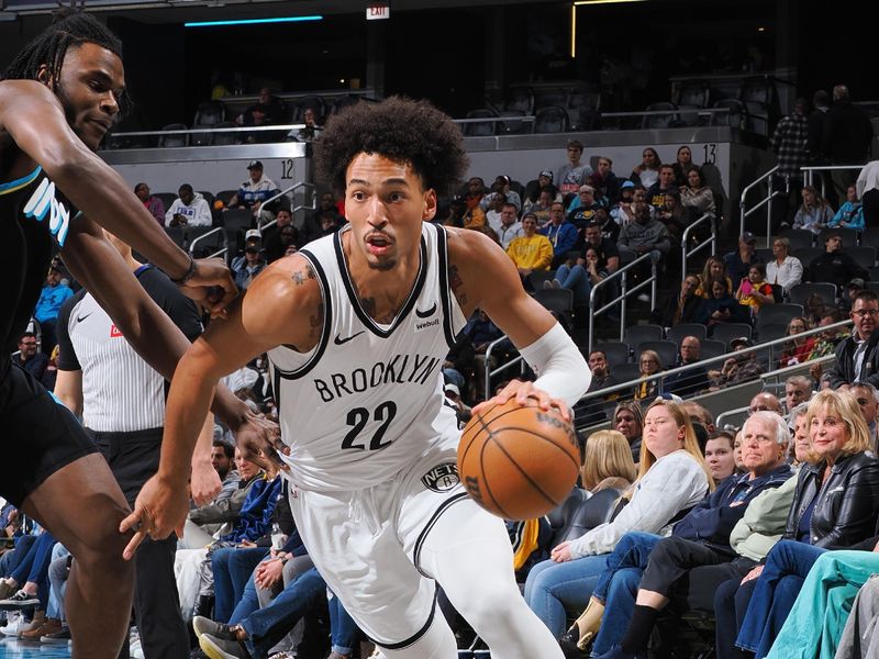 INDIANAPOLIS, IN - MARCH 16: Jalen Wilson #22 of the Brooklyn Nets drives to the basket during the game against the Indiana Pacers on March 16, 2024 at Gainbridge Fieldhouse in Indianapolis, Indiana. NOTE TO USER: User expressly acknowledges and agrees that, by downloading and or using this Photograph, user is consenting to the terms and conditions of the Getty Images License Agreement. Mandatory Copyright Notice: Copyright 2024 NBAE (Photo by Ron Hoskins/NBAE via Getty Images)