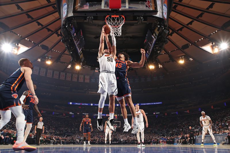 NEW YORK, NY - JANUARY 25: Aaron Gordon #50 of the Denver Nuggets dunks the ball during the game against the New York Knicks on January 25, 2024 at Madison Square Garden in New York City, New York.  NOTE TO USER: User expressly acknowledges and agrees that, by downloading and or using this photograph, User is consenting to the terms and conditions of the Getty Images License Agreement. Mandatory Copyright Notice: Copyright 2024 NBAE  (Photo by Nathaniel S. Butler/NBAE via Getty Images)