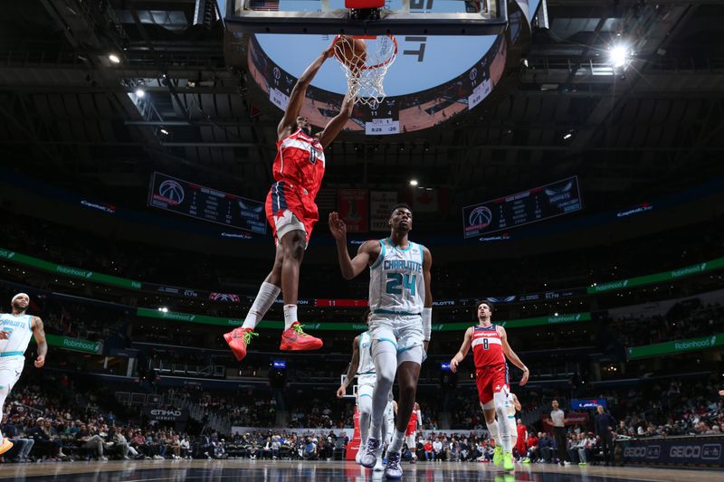 WASHINGTON, DC -? MARCH 8:  Bilal Coulibaly #0 of the Washington Wizards goes to the basket during the game on March 8, 2024 at Capital One Arena in Washington, DC. NOTE TO USER: User expressly acknowledges and agrees that, by downloading and or using this Photograph, user is consenting to the terms and conditions of the Getty Images License Agreement. Mandatory Copyright Notice: Copyright 2024 NBAE (Photo by Stephen Gosling/NBAE via Getty Images)