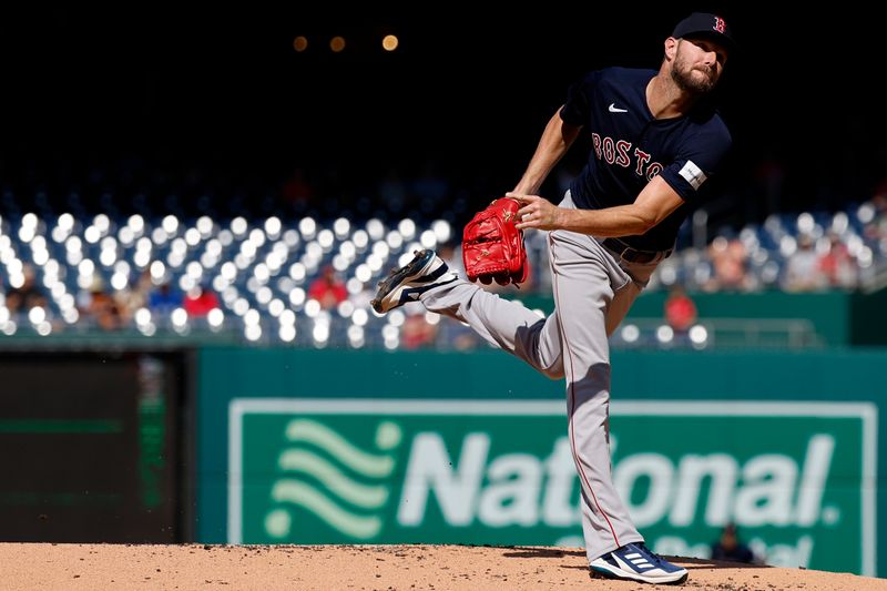 Aug 17, 2023; Washington, District of Columbia, USA; Boston Red Sox starting pitcher Chris Sale (41) pitches against the Washington Nationals during the first inning at Nationals Park. Mandatory Credit: Geoff Burke-USA TODAY Sports