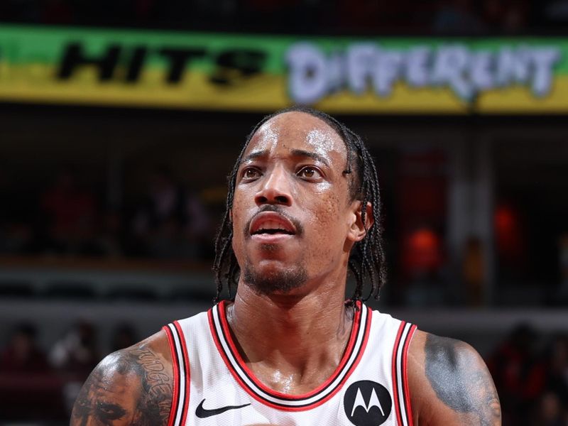 CHICAGO, IL - FEBRUARY 3: DeMar DeRozan #11 of the Chicago Bulls shoots a free throw during the game against the Sacramento Kings on February 3, 2024 at United Center in Chicago, Illinois. NOTE TO USER: User expressly acknowledges and agrees that, by downloading and or using this photograph, User is consenting to the terms and conditions of the Getty Images License Agreement. Mandatory Copyright Notice: Copyright 2024 NBAE (Photo by Jeff Haynes/NBAE via Getty Images)