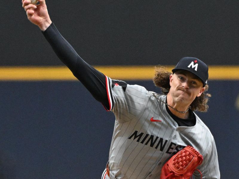 Apr 3, 2024; Milwaukee, Wisconsin, USA; Minnesota Twins starting pitcher Chris Paddack (20) delivers a pitch against the Milwaukee Brewers in the first inning at American Family Field. Mandatory Credit: Michael McLoone-USA TODAY Sports