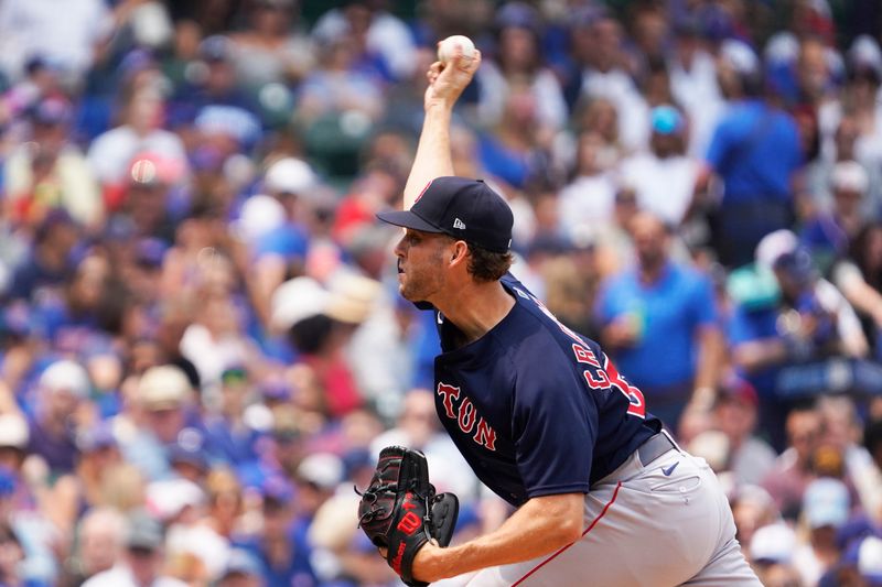 Jul 16, 2023; Chicago, Illinois, USA;Boston Red Sox relief pitcher Kutter Crawford (50) throws the ball against the Chicago Cubs during the second inning  at Wrigley Field. Mandatory Credit: David Banks-USA TODAY Sports