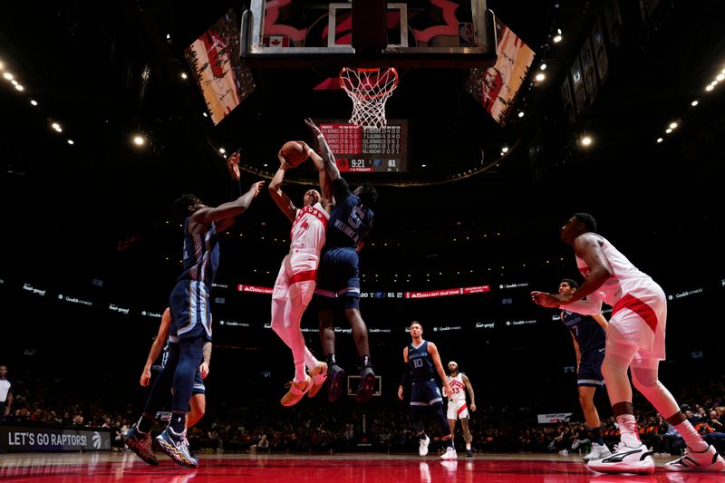 TORONTO, CANADA - JANUARY 22: Scottie Barnes #4 of the Toronto Raptors drives to the basket during the game against the Memphis Grizzlies on January 22, 2024 at the Scotiabank Arena in Toronto, Ontario, Canada.  NOTE TO USER: User expressly acknowledges and agrees that, by downloading and or using this Photograph, user is consenting to the terms and conditions of the Getty Images License Agreement.  Mandatory Copyright Notice: Copyright 2024 NBAE (Photo by Mark Blinch/NBAE via Getty Images)