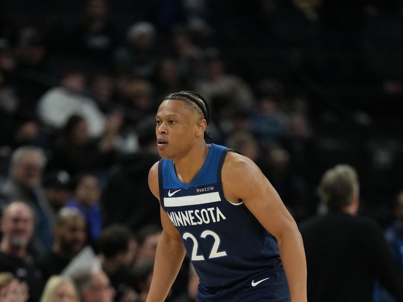 MINNEAPOLIS, MN -  MARCH 4:  Jaylen Clark #22 of the Minnesota Timberwolves looks on during the game against the Philadelphia 76ers on March 4, 2025 at Target Center in Minneapolis, Minnesota. NOTE TO USER: User expressly acknowledges and agrees that, by downloading and or using this Photograph, user is consenting to the terms and conditions of the Getty Images License Agreement. Mandatory Copyright Notice: Copyright 2025 NBAE (Photo by Jordan Johnson/NBAE via Getty Images)