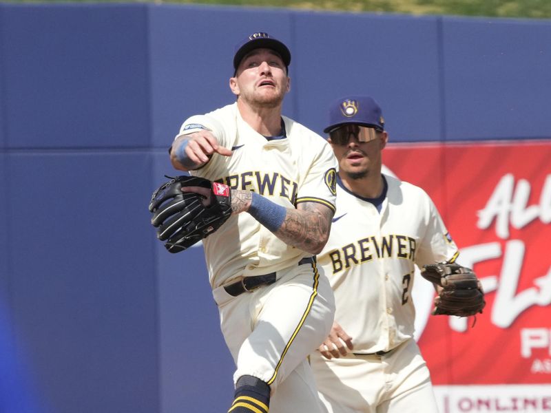 Mar 16, 2024; Phoenix, Arizona, USA; Milwaukee Brewers second baseman Brice Turang (2) makes the play for an out against the Texas Rangers in the second inning at American Family Fields of Phoenix. Mandatory Credit: Rick Scuteri-USA TODAY Sports