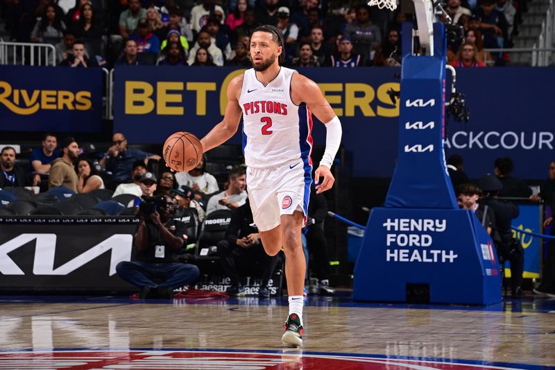 DETROIT, MI - OCTOBER 23: Cade Cunningham #2 of the Detroit Pistons dribbles the ball during the game against the Indiana Pacers on October 23, 2024 at Little Caesars Arena in Detroit, Michigan. NOTE TO USER: User expressly acknowledges and agrees that, by downloading and/or using this photograph, User is consenting to the terms and conditions of the Getty Images License Agreement. Mandatory Copyright Notice: Copyright 2024 NBAE (Photo by Chris Schwegler/NBAE via Getty Images)