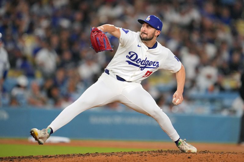 Jun 14, 2024; Los Angeles, California, USA; Los Angeles Dodgers relief pitcher Alex Vesia (51) throws in the ninth inning against the Kansas City Royals at Dodger Stadium. Mandatory Credit: Kirby Lee-USA TODAY Sports