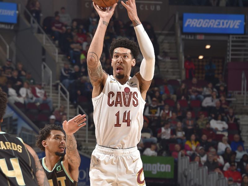 CLEVELAND, OH - APRIL 9: Danny Green #14 of the Cleveland Cavaliers shoots the ball during the game against the Charlotte Hornets on April 9, 2023 at Rocket Mortgage FieldHouse in Cleveland, Ohio. NOTE TO USER: User expressly acknowledges and agrees that, by downloading and/or using this Photograph, user is consenting to the terms and conditions of the Getty Images License Agreement. Mandatory Copyright Notice: Copyright 2023 NBAE (Photo by David Liam Kyle/NBAE via Getty Images)