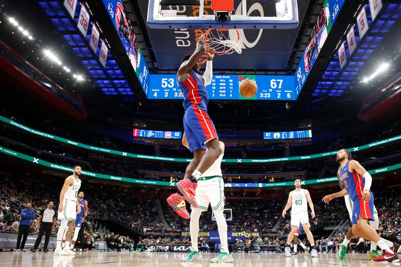 DETROIT, MI - OCTOBER 26: =-dp0= dunks the ball during the game against the Boston Celtics during a regular season game on October 26, 2024 at Little Caesars Arena in Detroit, Michigan. NOTE TO USER: User expressly acknowledges and agrees that, by downloading and/or using this photograph, User is consenting to the terms and conditions of the Getty Images License Agreement. Mandatory Copyright Notice: Copyright 2024 NBAE (Photo by Brian Sevald/NBAE via Getty Images)