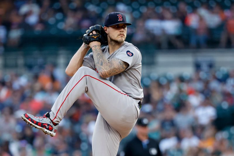 Aug 30, 2024; Detroit, Michigan, USA;  Boston Red Sox pitcher Tanner Houck (89) pitches in the second inning against the Detroit Tigers at Comerica Park. Mandatory Credit: Rick Osentoski-USA TODAY Sports