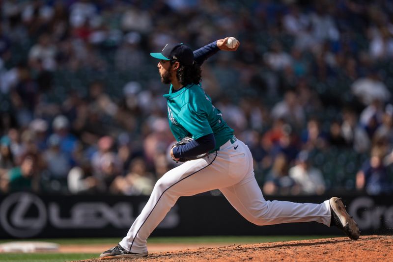 May 15, 2024; Seattle, Washington, USA; Seattle Mariners reliever Andres Munoz (75) delivers a pitch during the ninth inning against the Kansas City Royals at T-Mobile Park. Mandatory Credit: Stephen Brashear-USA TODAY Sports