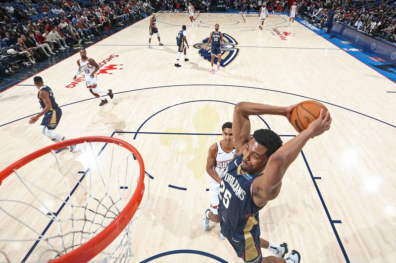 NEW ORLEANS, LA - DECEMBER 5: Trey Murphy III #25 of the New Orleans Pelicans dunks the ball during the game against the Phoenix Suns on December 5, 2024 at the Smoothie King Center in New Orleans, Louisiana. NOTE TO USER: User expressly acknowledges and agrees that, by downloading and or using this Photograph, user is consenting to the terms and conditions of the Getty Images License Agreement. Mandatory Copyright Notice: Copyright 2024 NBAE (Photo by Layne Murdoch Jr./NBAE via Getty Images)