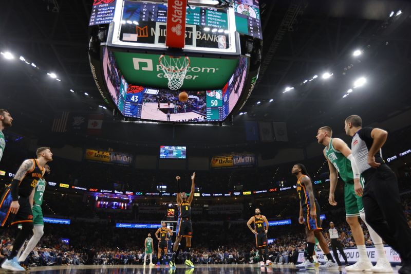 OKLAHOMA CITY, OK - JANUARY 5:  Jalen Williams #8 of the Oklahoma City Thunder shoots a free throw during the game against the Boston Celtics on January 5, 2025 at Paycom Center in Oklahoma City, Oklahoma. NOTE TO USER: User expressly acknowledges and agrees that, by downloading and or using this photograph, User is consenting to the terms and conditions of the Getty Images License Agreement. Mandatory Copyright Notice: Copyright 2025 NBAE (Photo by Martin McGrew/NBAE via Getty Images)