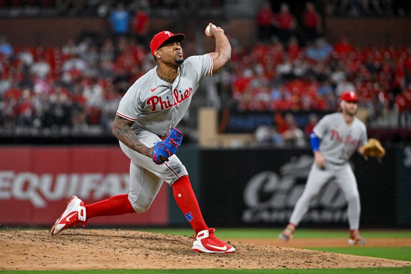 Sep 16, 2023; St. Louis, Missouri, USA;  Philadelphia Phillies relief pitcher Gregory Soto (30) pitches against the St. Louis Cardinals during the eighth inning at Busch Stadium. Mandatory Credit: Jeff Curry-USA TODAY Sports