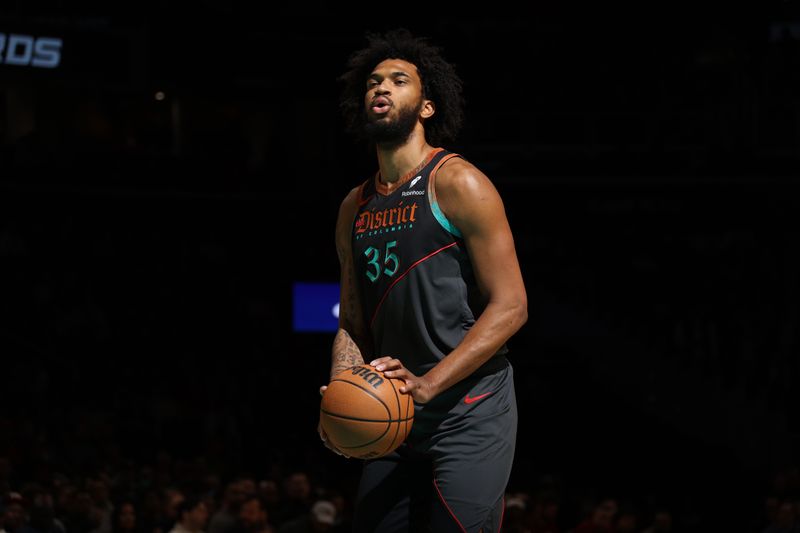 WASHINGTON, DC -? FEBRUARY 25: Marvin Bagley III #35 of the Washington Wizards shoots a free throw during the game against the Cleveland Cavaliers on February 25, 2024 at Capital One Arena in Washington, DC. NOTE TO USER: User expressly acknowledges and agrees that, by downloading and or using this Photograph, user is consenting to the terms and conditions of the Getty Images License Agreement. Mandatory Copyright Notice: Copyright 2024 NBAE (Photo by Stephen Gosling/NBAE via Getty Images)