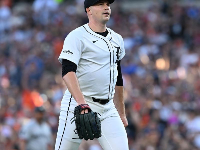Jun 29, 2025; Detroit, Michigan, USA; Detroit Tigers starting pitcher Tarik Skubal (29) walks off the field after striking out the side against the Minnesota Twins in the third inning at Comerica Park. Mandatory Credit: Lon Horwedel-Imagn Images