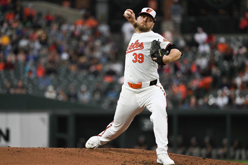 May 29, 2024; Baltimore, Maryland, USA;  Baltimore Orioles starting pitcher Corbin Burnes (39) delivers a second inning pitch against the Boston Red Sox at Oriole Park at Camden Yards. Mandatory Credit: Tommy Gilligan-USA TODAY Sports