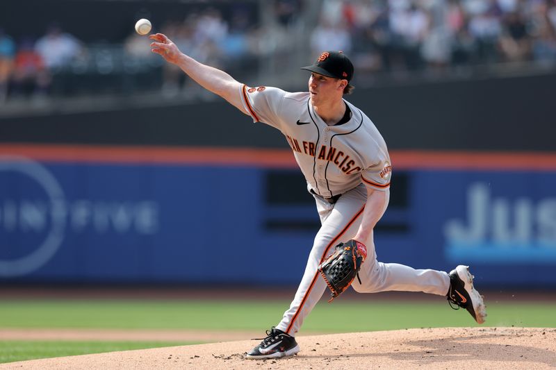 Jul 1, 2023; New York City, New York, USA; San Francisco Giants starting pitcher Anthony DeSclafani (26) pitches against the New York Mets during the first inning at Citi Field. Mandatory Credit: Brad Penner-USA TODAY Sports