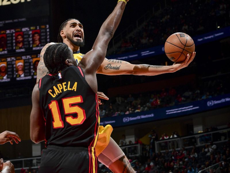 ATLANTA, GA - MARCH 6:  Obi Toppin #1 of the Indiana Pacers drives to the basket during the game against the Atlanta Hawks on March 6, 2025 at State Farm Arena in Atlanta, Georgia.  NOTE TO USER: User expressly acknowledges and agrees that, by downloading and/or using this Photograph, user is consenting to the terms and conditions of the Getty Images License Agreement. Mandatory Copyright Notice: Copyright 2025 NBAE (Photo by Scott Cunningham/NBAE via Getty Images)