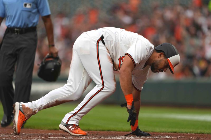 Apr 30, 2024; Baltimore, Maryland, USA; Baltimore Orioles outfielder Anthony Santander (25) scores on a fielder’s choice by third baseman Jordan Westburg (not shown) in the second inning against the New York Yankees at Oriole Park at Camden Yards. Mandatory Credit: Mitch Stringer-USA TODAY Sports