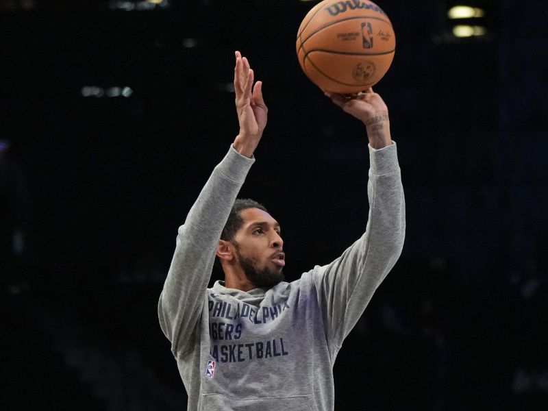 BROOKLYN, NY - MARCH 5: Cameron Payne #22 of the Philadelphia 76ers warms up before the game against the Brooklyn Nets on March 5, 2024 at Barclays Center in Brooklyn, New York. NOTE TO USER: User expressly acknowledges and agrees that, by downloading and or using this Photograph, user is consenting to the terms and conditions of the Getty Images License Agreement. Mandatory Copyright Notice: Copyright 2024 NBAE (Photo by Jesse D. Garrabrant/NBAE via Getty Images)