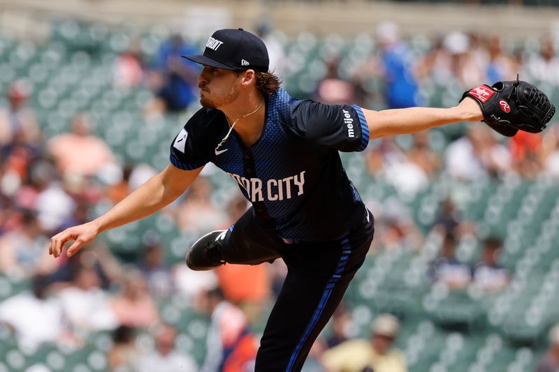 Jun 22, 2024; Detroit, Michigan, USA;  Detroit Tigers relief pitcher Mason Englert (53) pitches in the seventh inning against the Chicago White Sox at Comerica Park. Mandatory Credit: Rick Osentoski-USA TODAY Sports